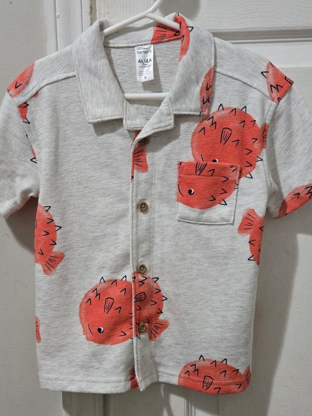 Carter's Cream Short-Sleeve Polo Shirt with Coral Fish Print (4T)